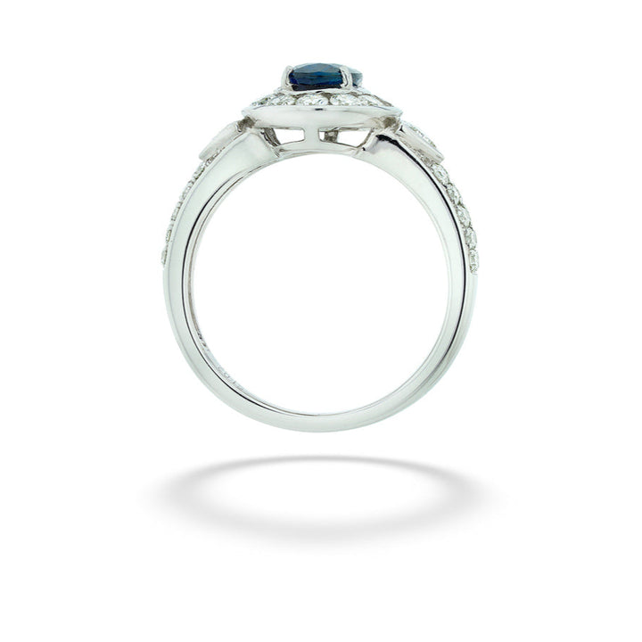 14kw 1.02ct Oval Blue Sapphire, 0.13tdw Triangle Diamonds & 0.74tdw Round Diamonds Ring sz 6.5