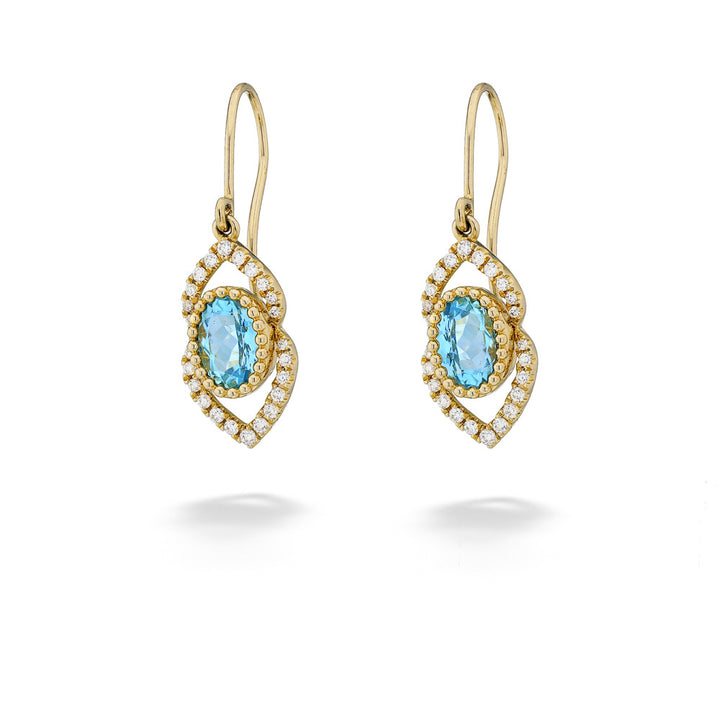 14K Yellow Gold Aquamarine & Diamond Dangle Earrings