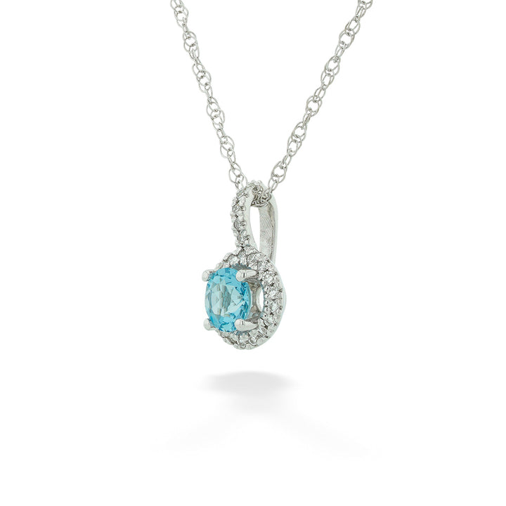 Aquamarine & Diamond Halo Pendant & Chain