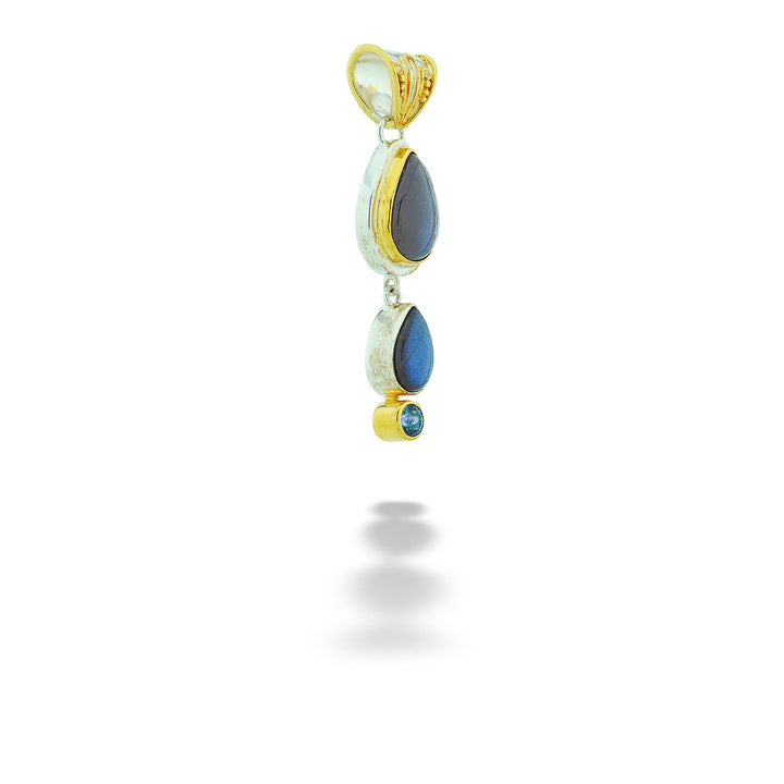 SS & 22kt Gold Vermeil Labradorite & Blue Topaz Pendant by Michou