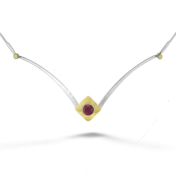 Two-Tone Garnet Riveting Necklace by E.L. Designs