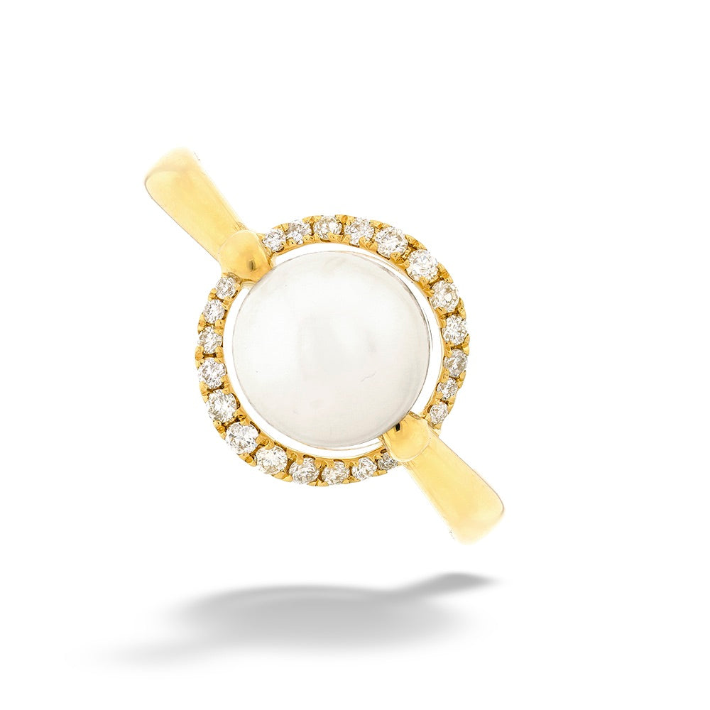 14K Yellow Gold Freshwater Pearl & Diamond Ring