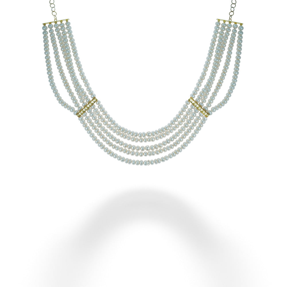 5-Strand Freshwater Pearl Necklace with 14KY Bars, Chain & Clasp