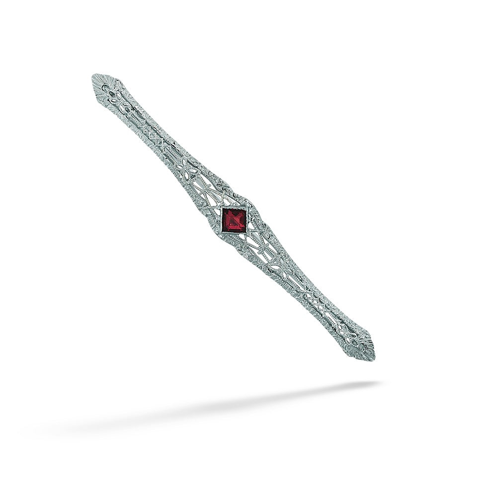 Square Red Glass Filigree Brooch