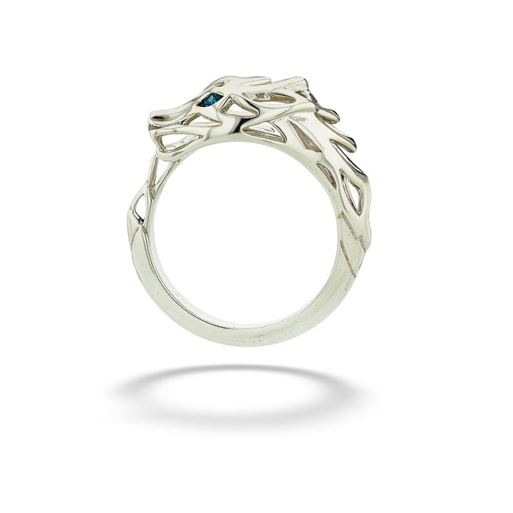 Silver Naga Bypass Ring with Blue Sapphire Eyes by John Hardy