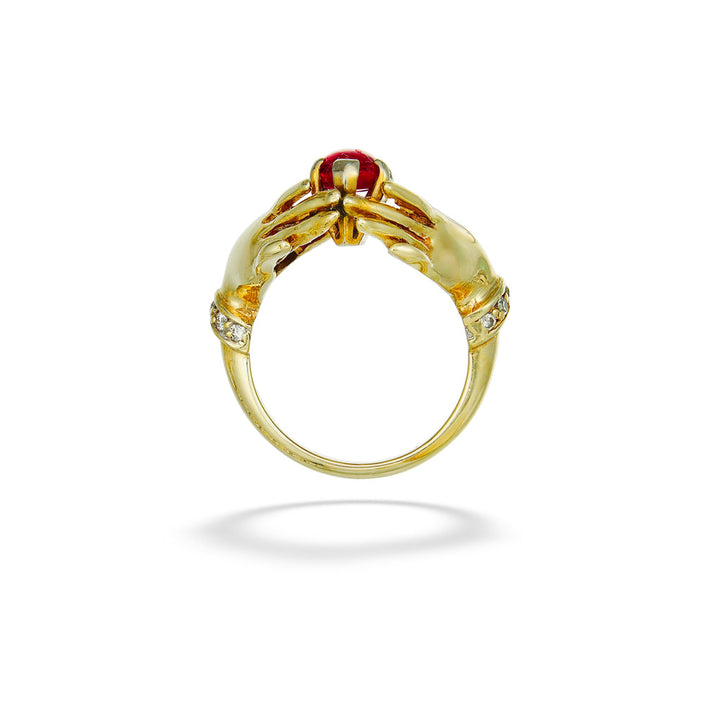 Cabochon Ruby & Diamond Hands Ring