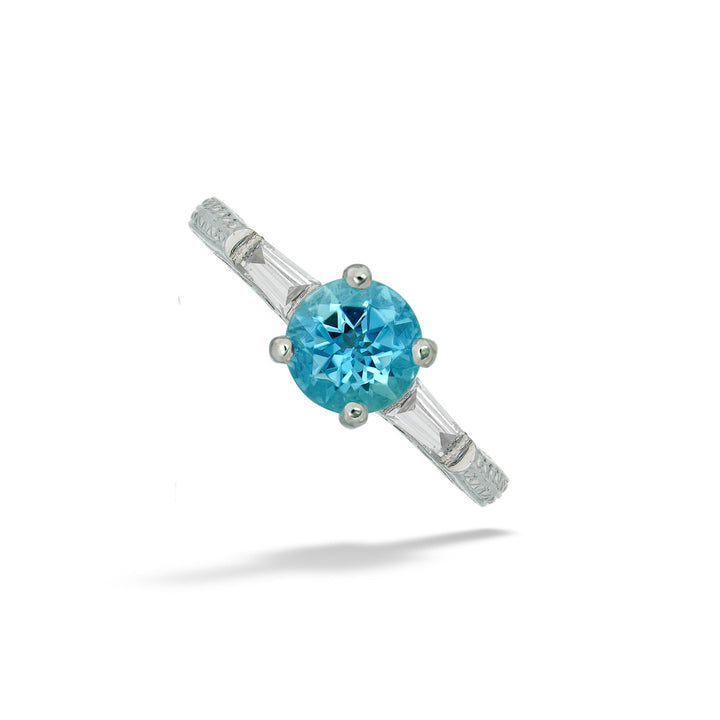 Platinum Aquamarine & Tapered Baguette Diamond Ring