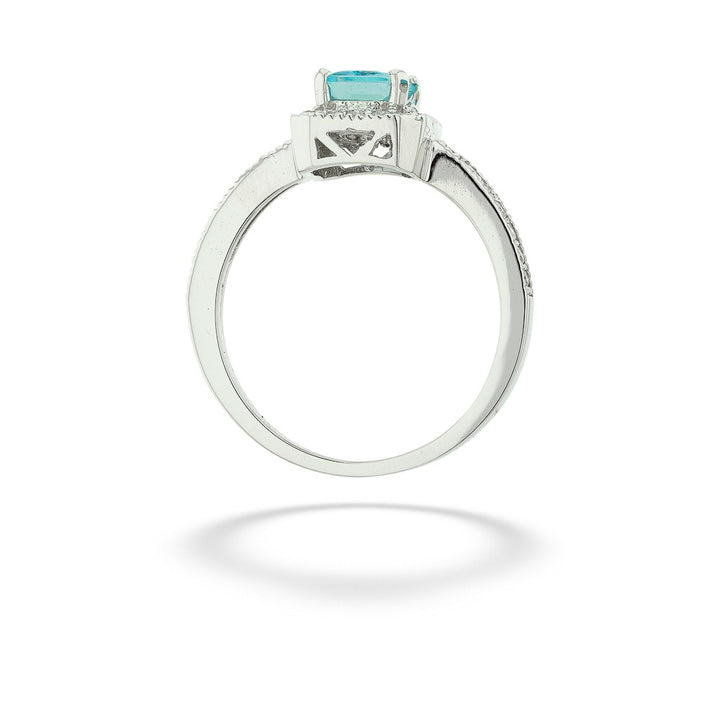 14K White Gold Radiant Cut Aquamarine & Diamond Ring