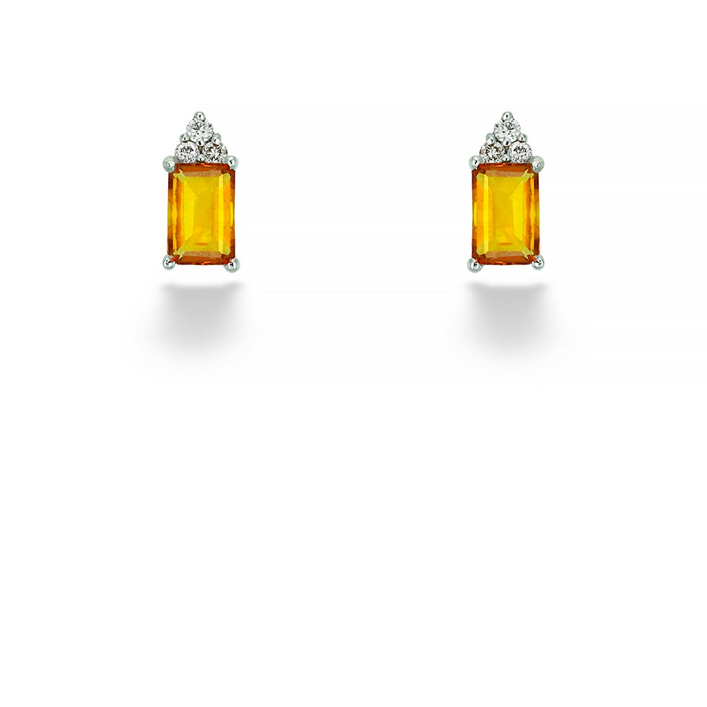 Emerald Cut Citrine & Diamond Studs