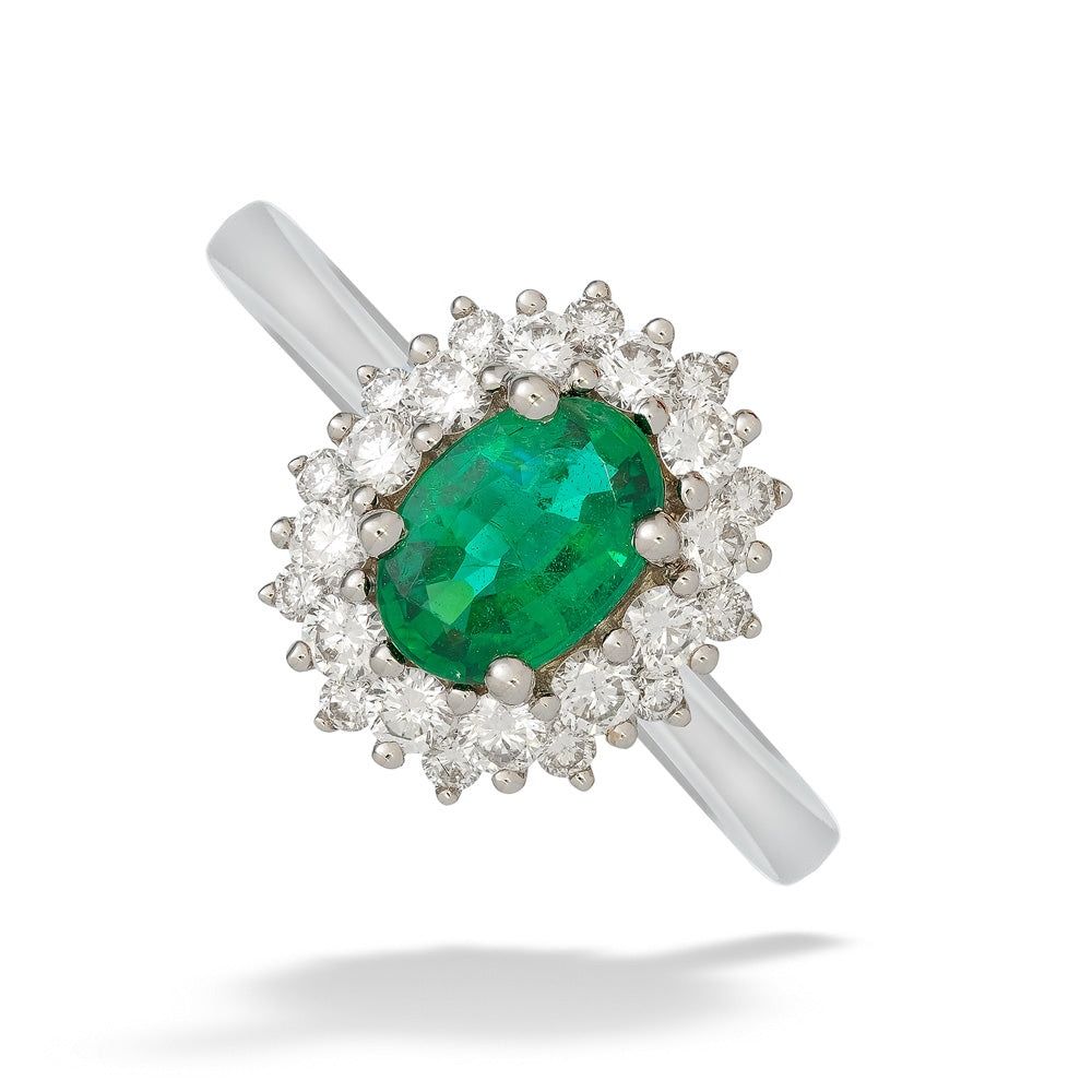 Emerald & Fancy Diamond Halo Ring