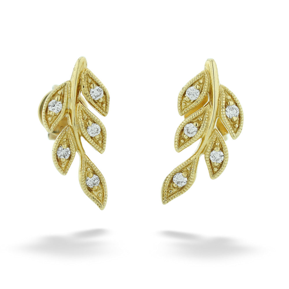 Yellow Gold Diamond Leaf Stud Earrings by Gabriel & Co.