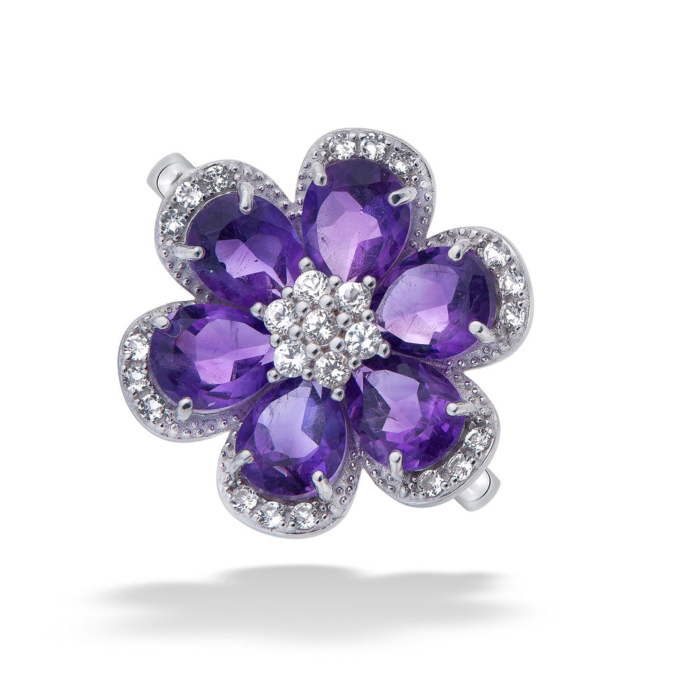 Amethyst and White Topaz Flower Ring by Samuel B.