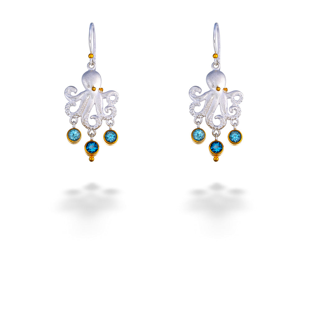 Blue Topaz Octopus Earrings by Michou