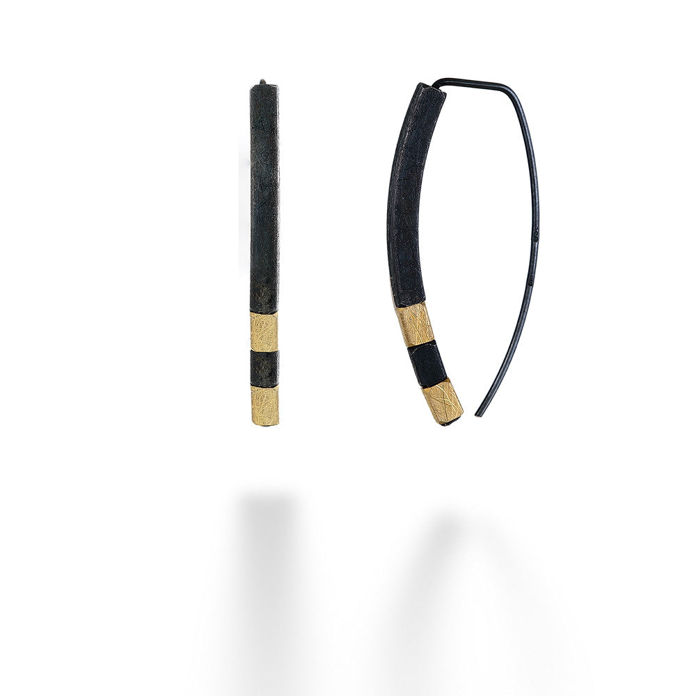 Oxidized Silver & Gold Plated Square Tubes & Cubes Earrings by Mysterium
