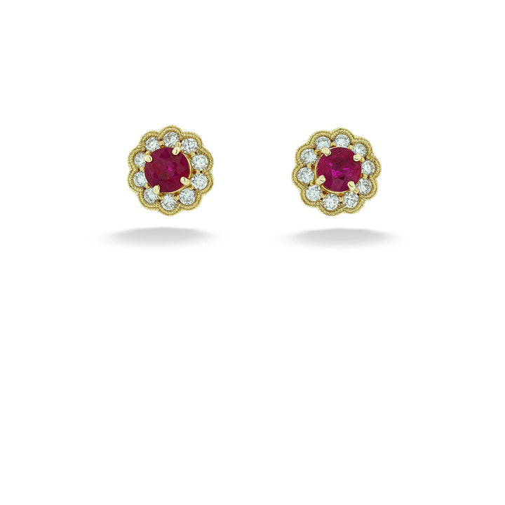 Ruby and Diamond Halo Earrings