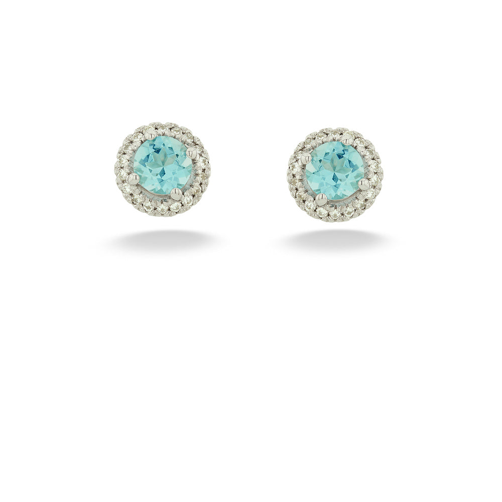 Aquamarine & Diamond Halo Post Earrings