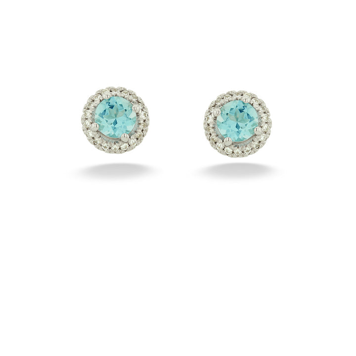 Aquamarine & Diamond Halo Post Earrings