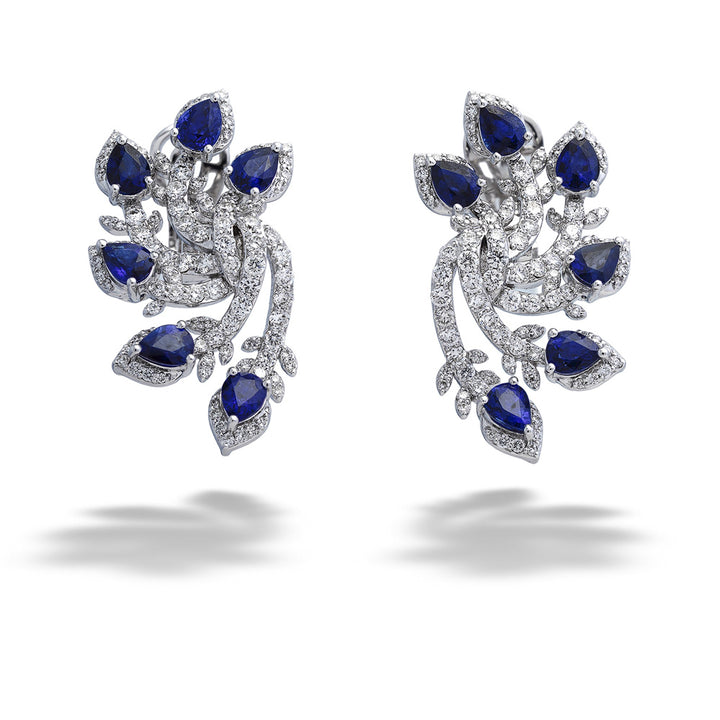 Sapphire and Diamond “Feather” Earrings