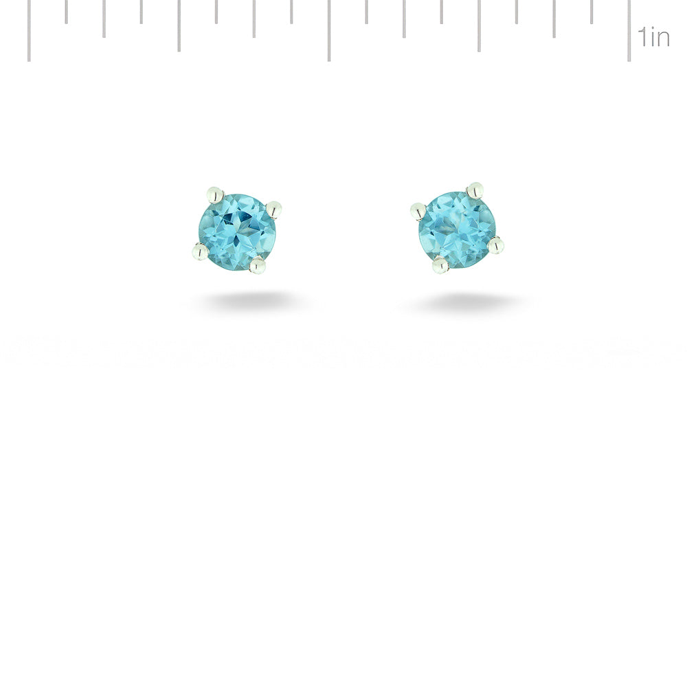 14K White Gold 4mm Aquamarine Post Earrings