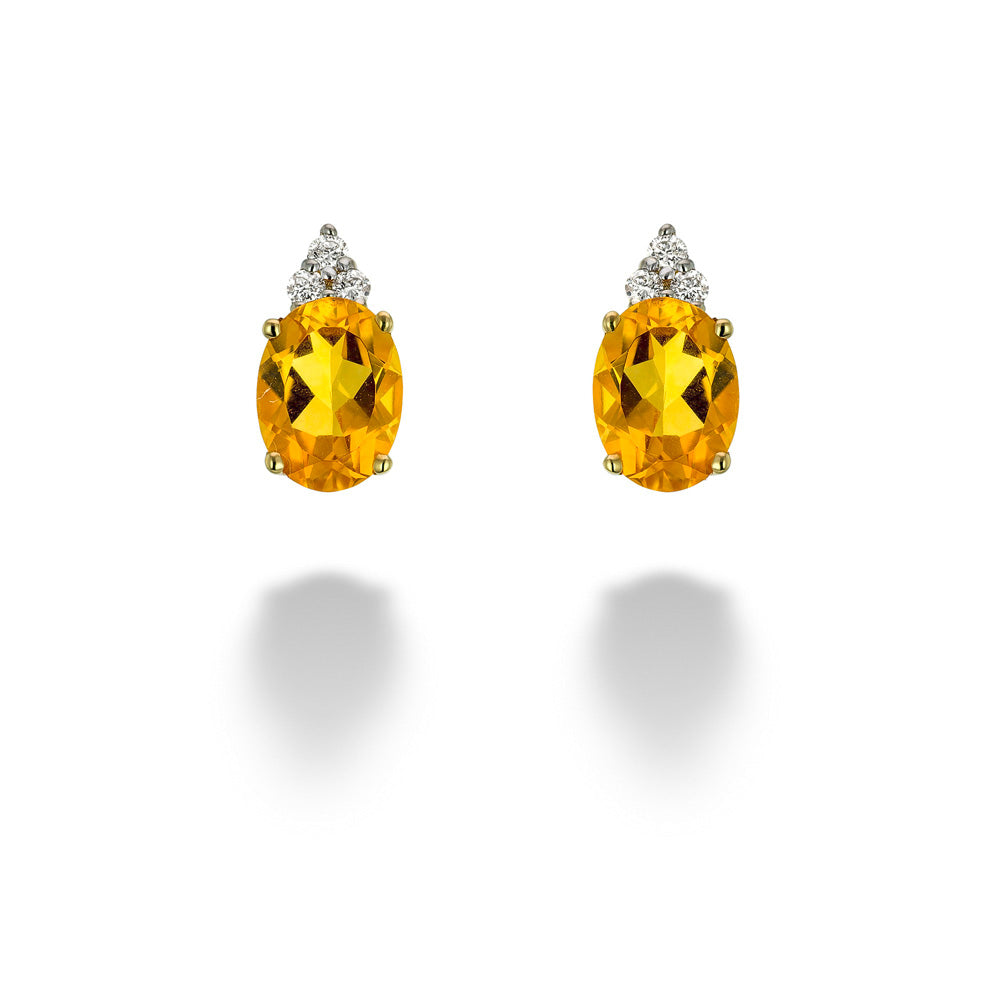 Oval Citrine & Diamond Earrings