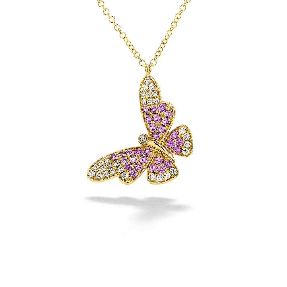 Pink Sapphire & Diamond Butterfly Pendant by Shy Creation