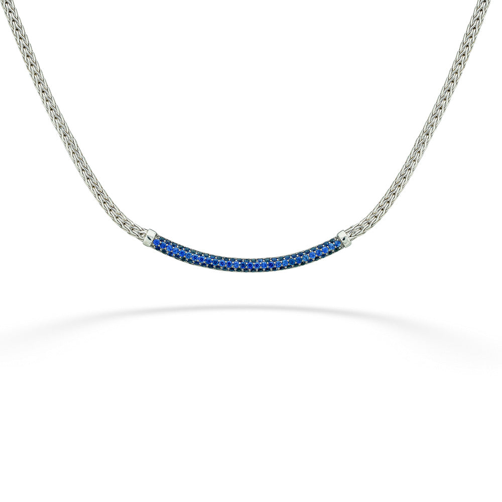 Blue Sapphire Pavé Curved Bar Necklace by John Hardy
