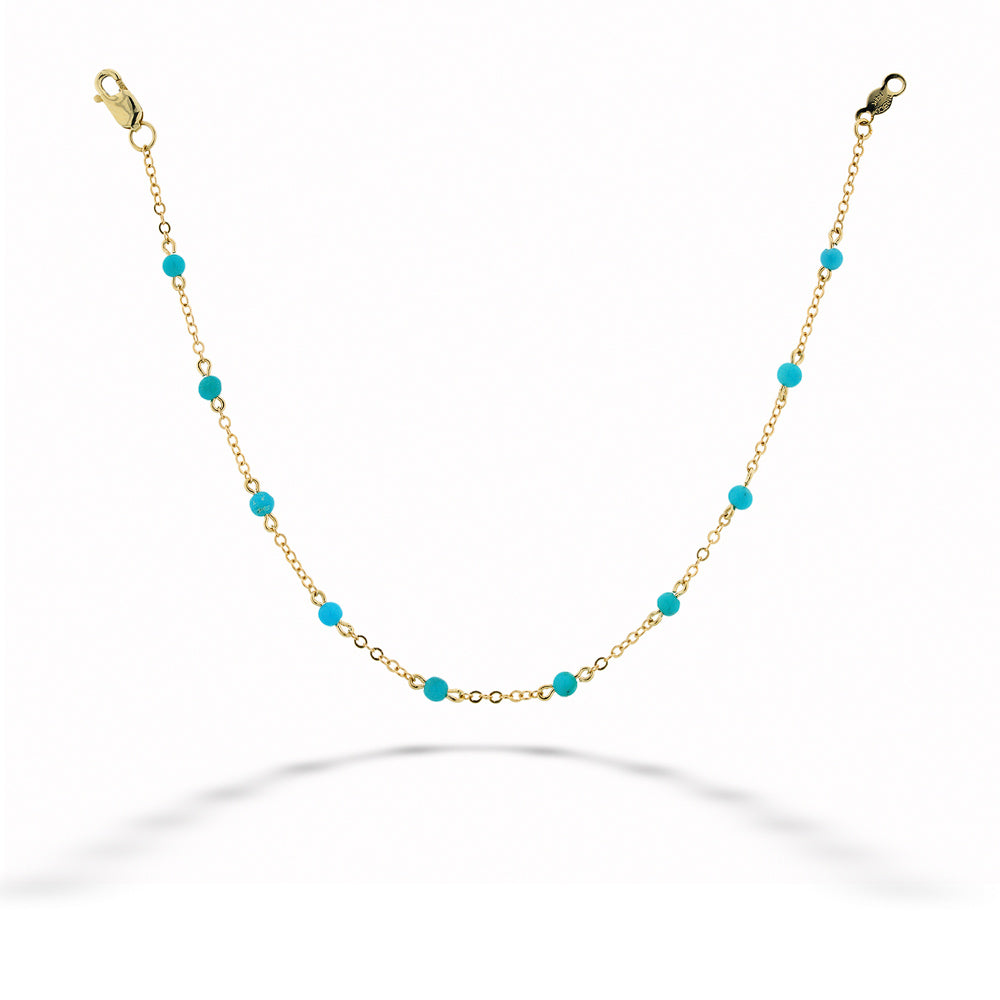 14K Yellow Gold Chain and Turquoise Bead Bracelet