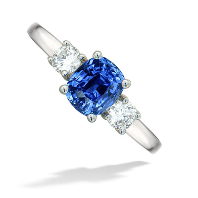 Fine Cushion-Cut Blue Sapphire & Diamond Ring