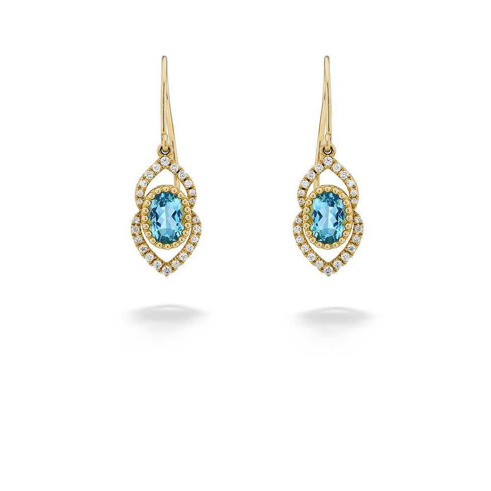 14K Yellow Gold Aquamarine & Diamond Dangle Earrings