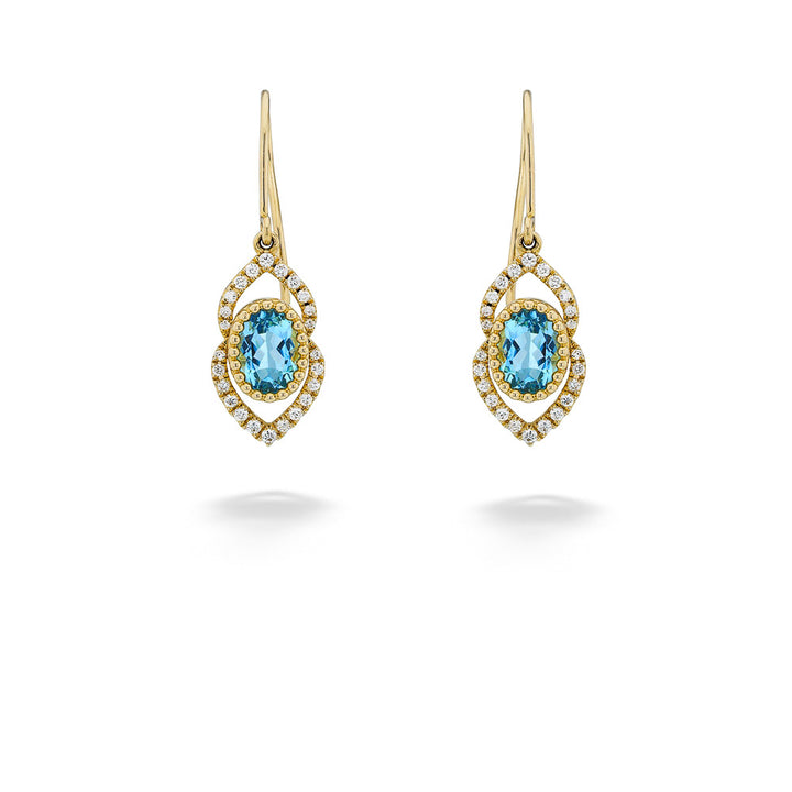 14K Yellow Gold Aquamarine & Diamond Dangle Earrings