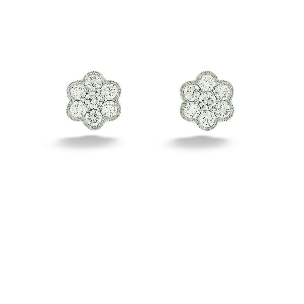 18K White Gold Diamond Flower Stud Earrings