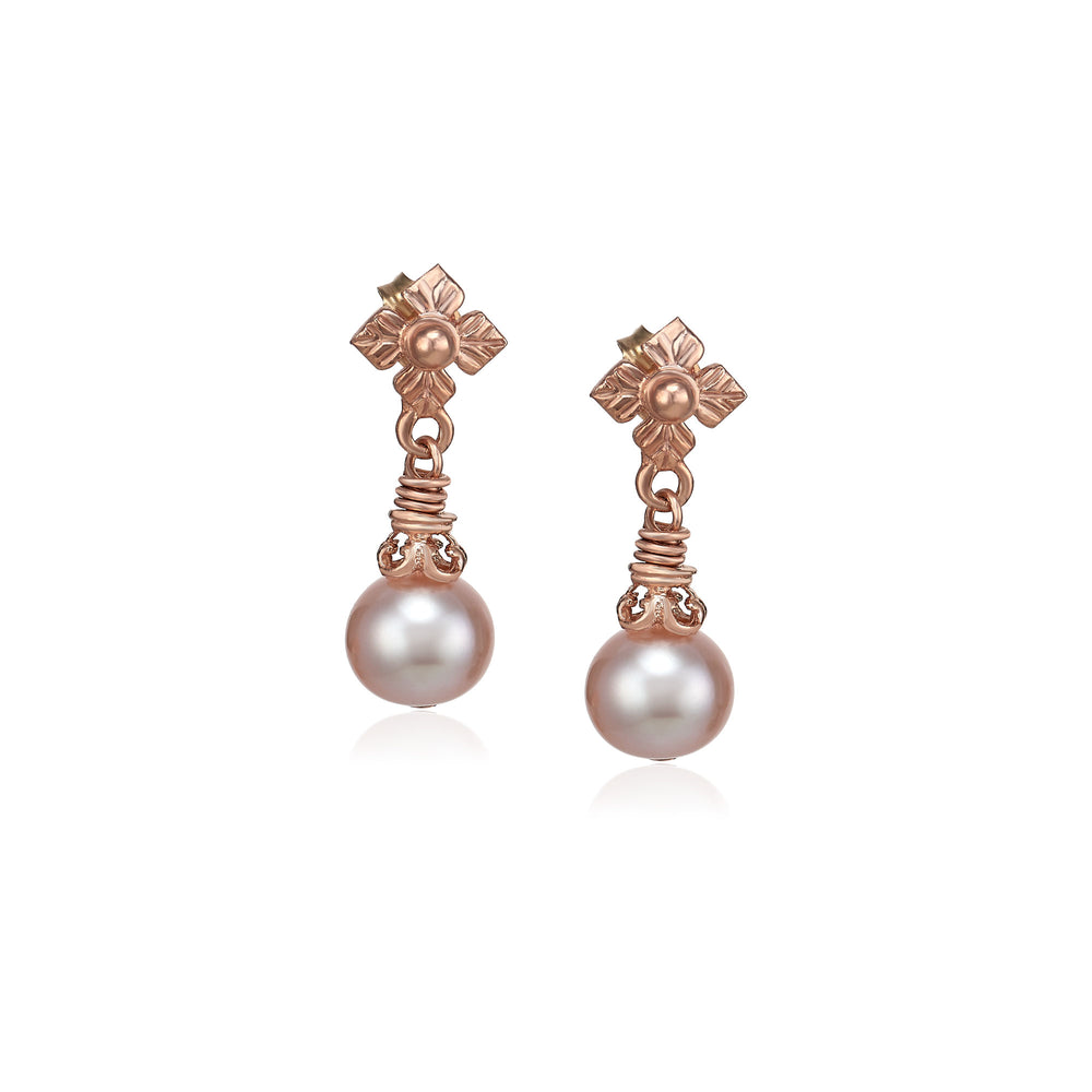 Rose Gold Pink Pearl Earrings by Anatoli