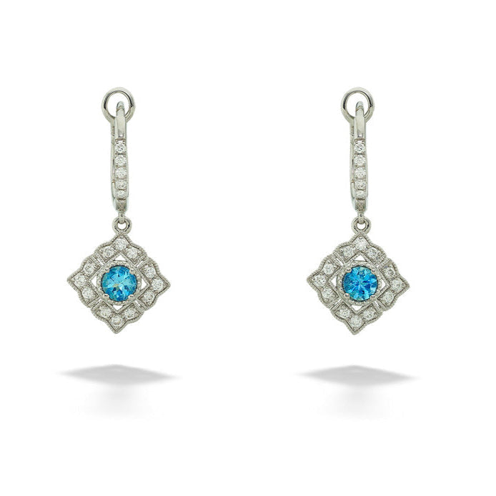 14kw 0.33cttw Aquamarine & 0.25tdw Diamond Dangle Earrings