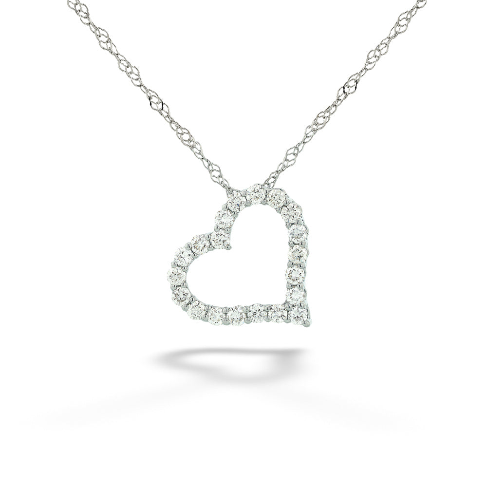 14K White Gold Diamond Heart Pendant Necklace