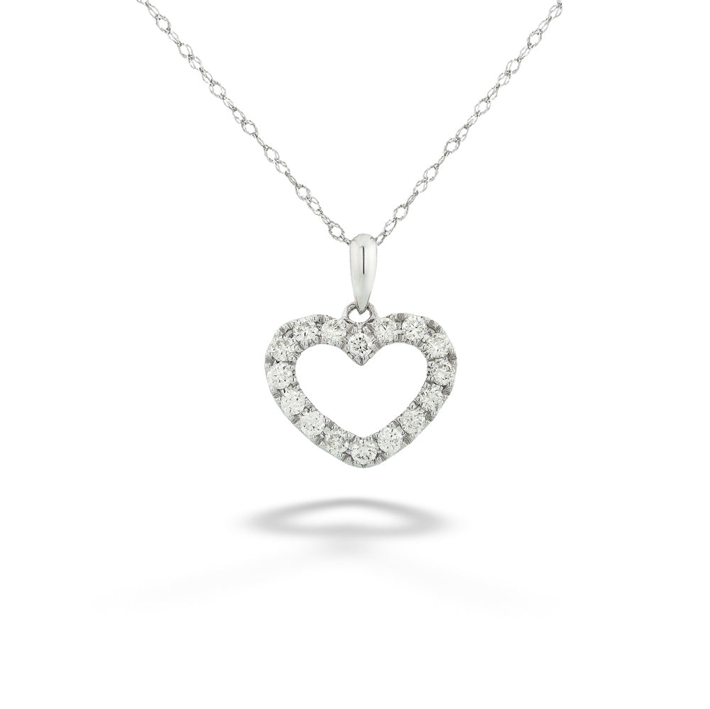 14K White Gold Diamond Heart Pendant Necklace