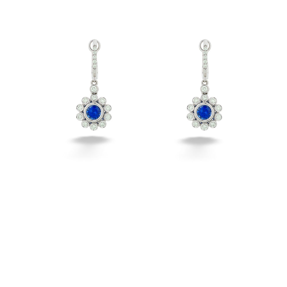 14K White Gold Blue Sapphire & Diamond Drop Earrings