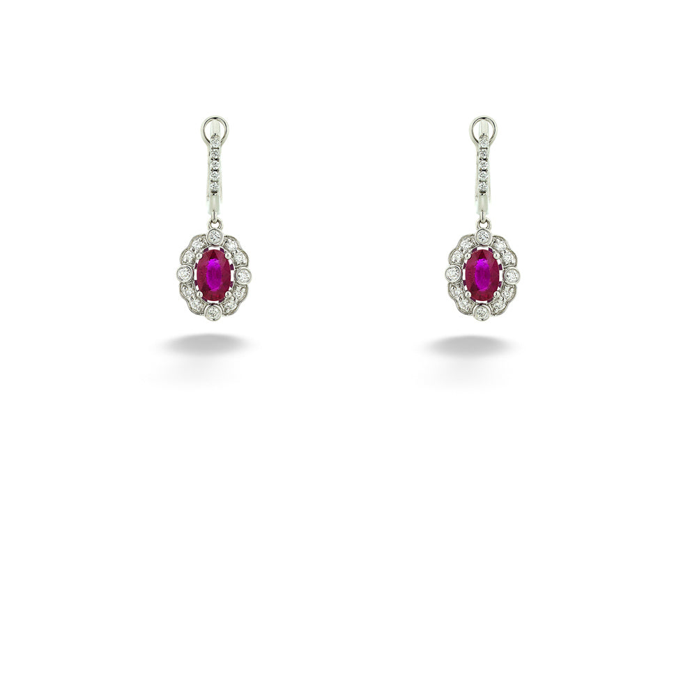 14K White Gold Ruby & Diamond Drop Earrings