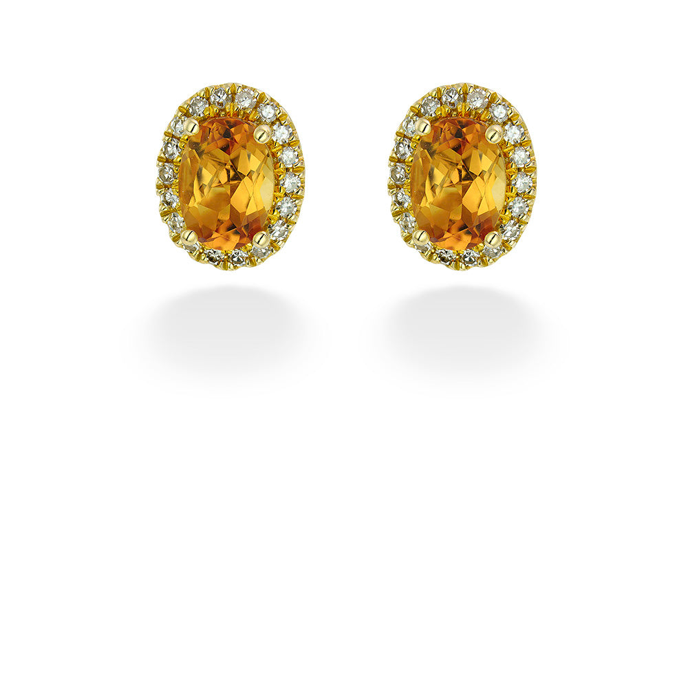 Oval Citrine & Diamond Halo Earrings