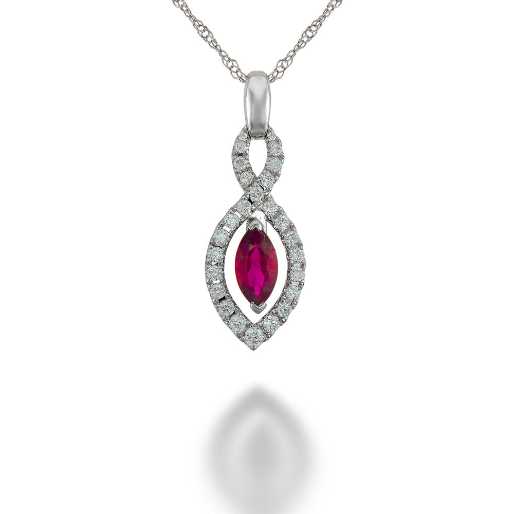 Floating Marquise Ruby & Diamond Pendant with Chain