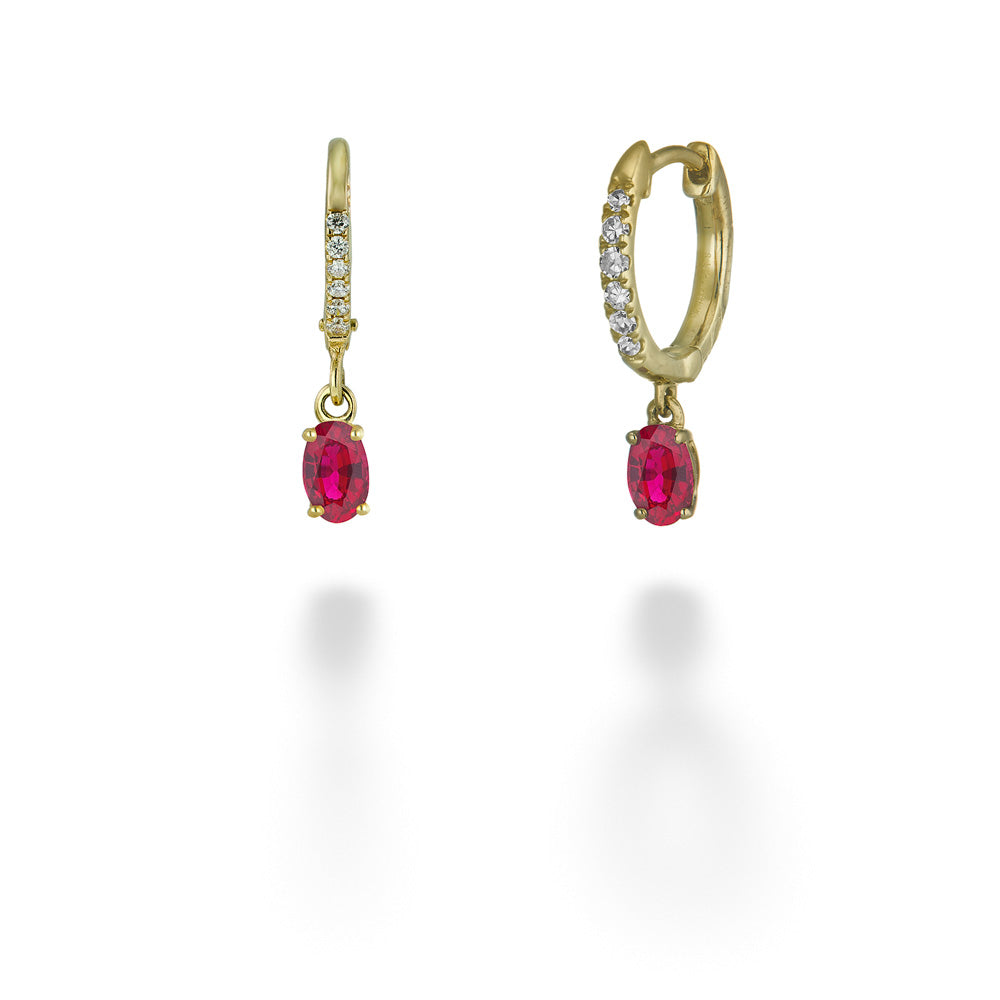 Diamond Huggies with Ruby Dangles