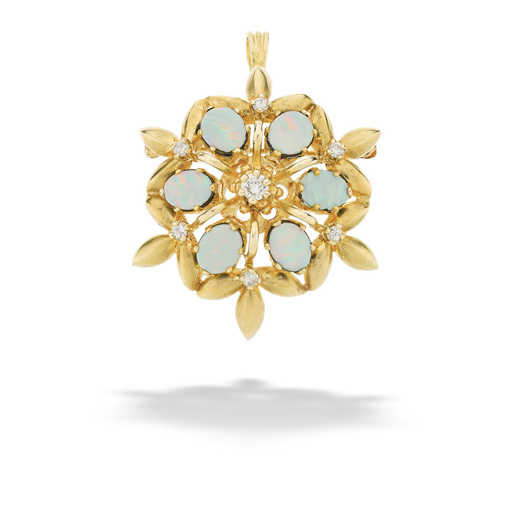 Diamond and Oval Opal Doublet Floral Pendant/Brooch