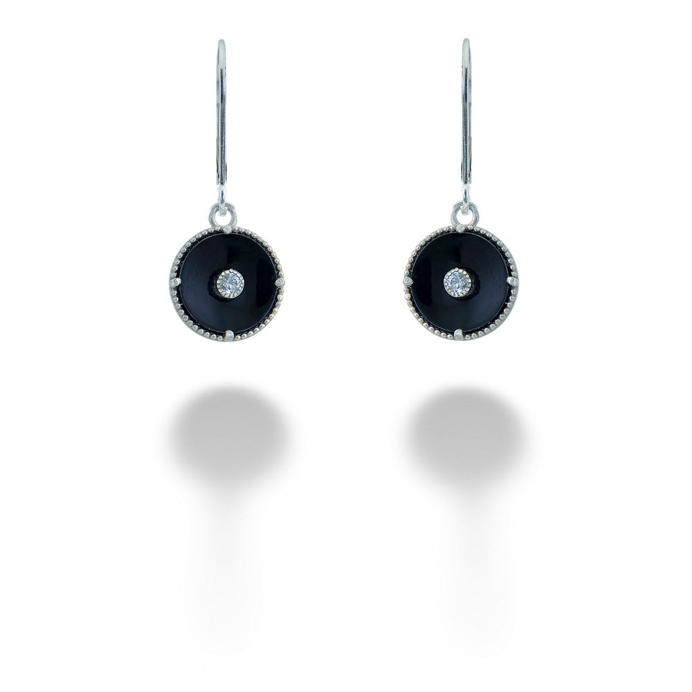 Black Spinel & White Sapphire Disc Earrings by Anatoli