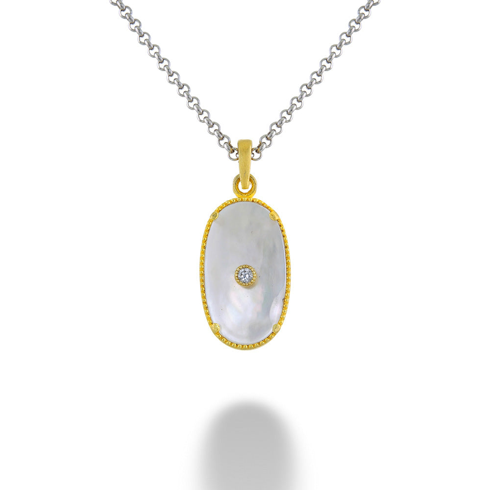 Mother Of Pearl & White Sapphire Necklace by Anatoli