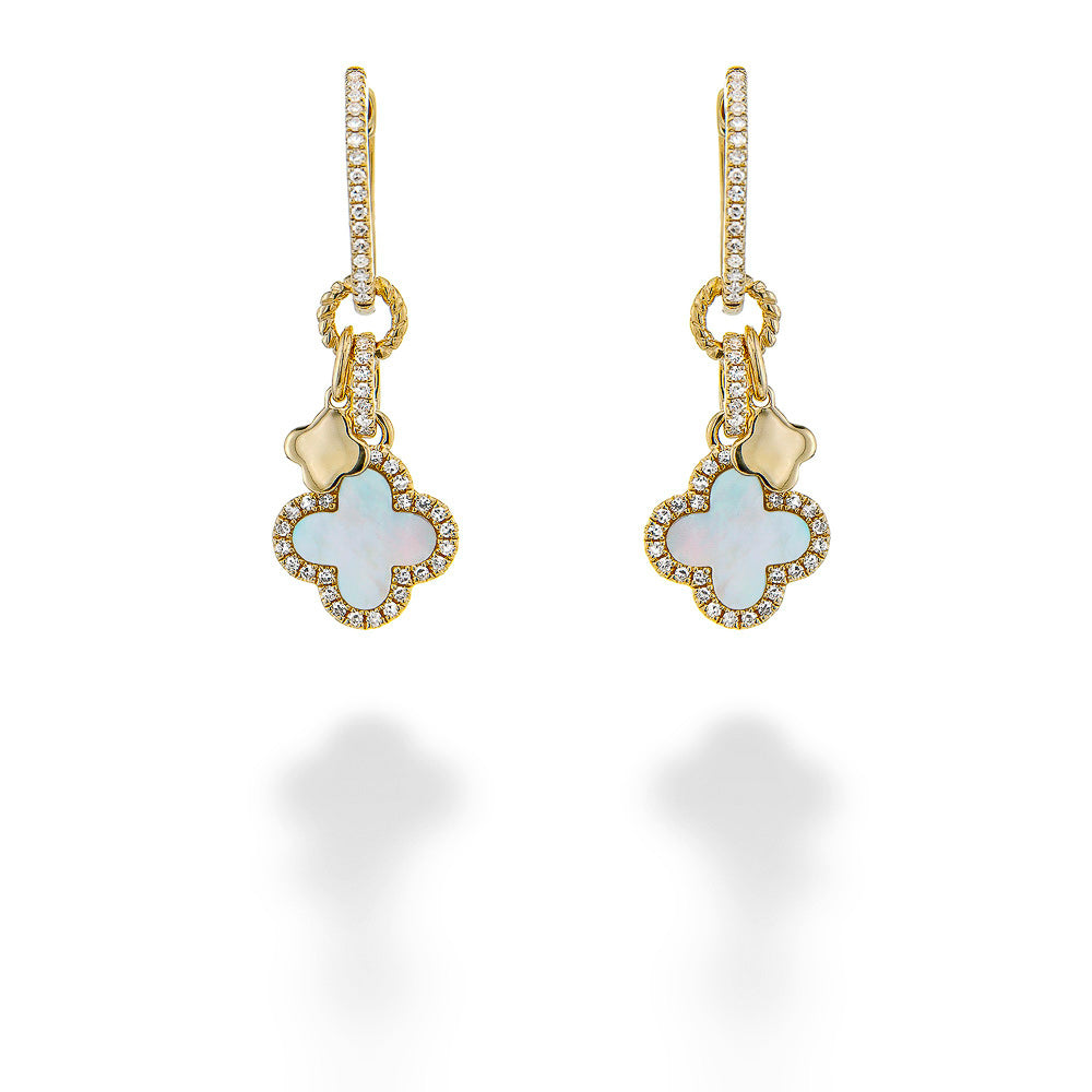 Mother Of Pearl & Diamond Clover Drop Earrings by Shy Creation
