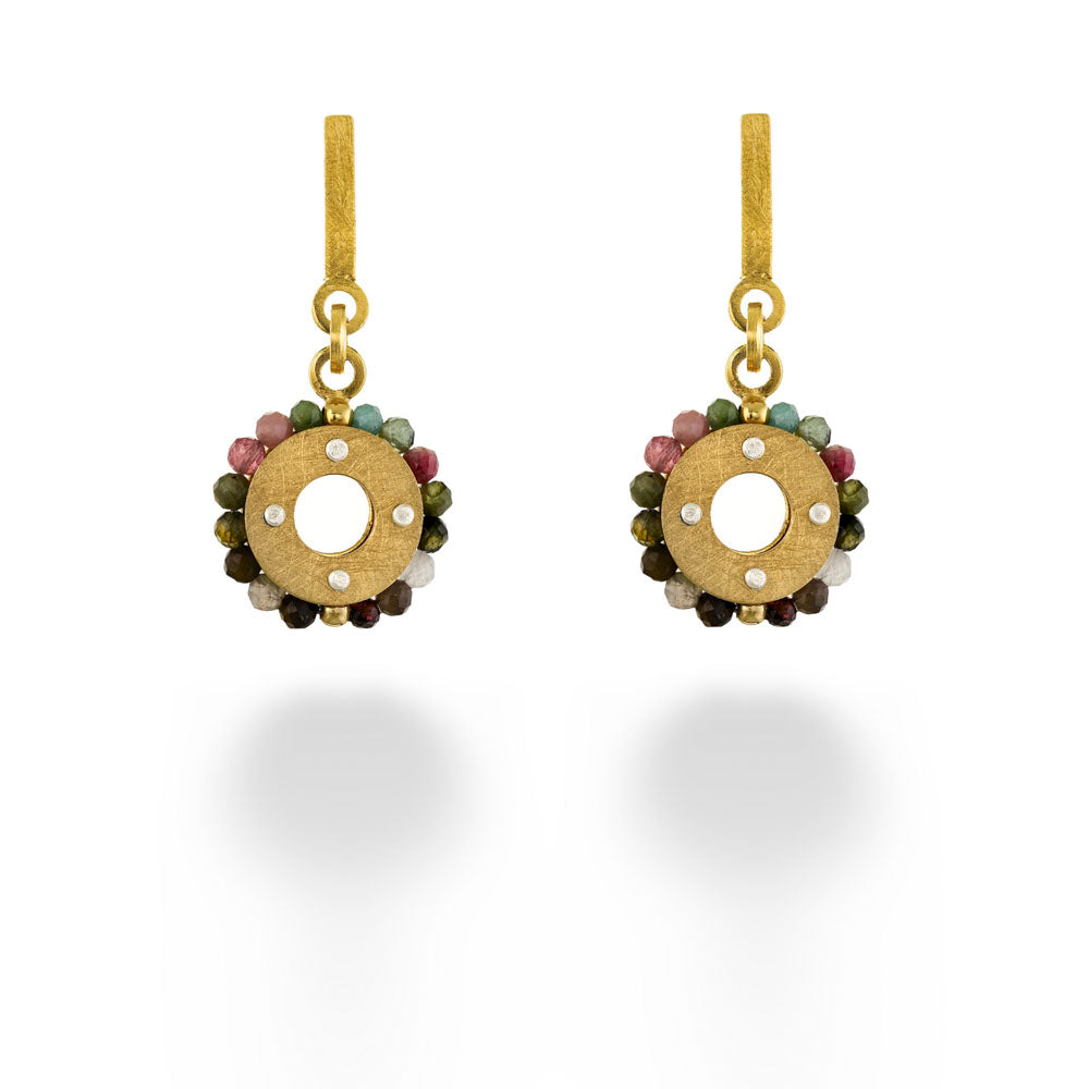 Multi-Color Tourmaline Open Circle Earrings by Mysterium