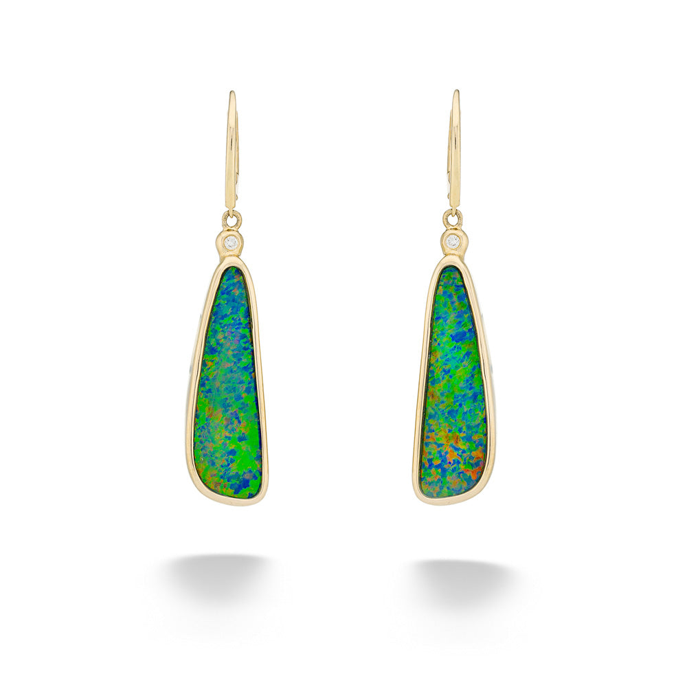14ky Australian Opal Doublet & 0.03tdw H-I SI2 Diamond Drop Earrings