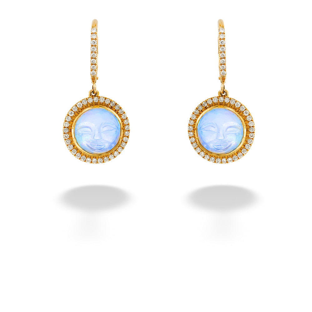 Carved Moonstone & Diamond Earrings by Mark Henry