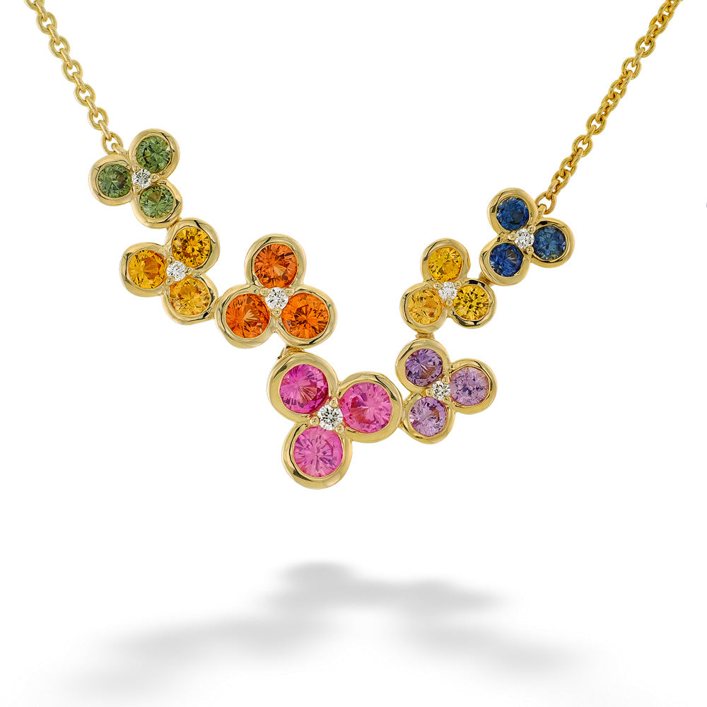 Multi-Color Sapphire & Diamond Flower Necklace