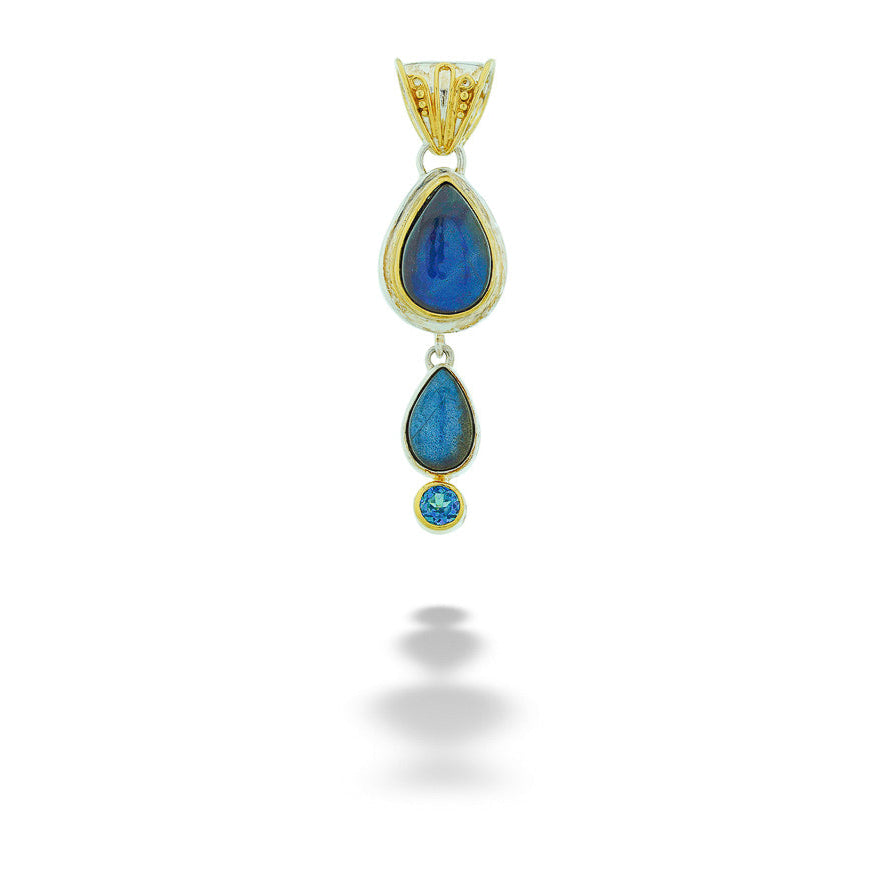 SS & 22kt Gold Vermeil Labradorite & Blue Topaz Pendant by Michou