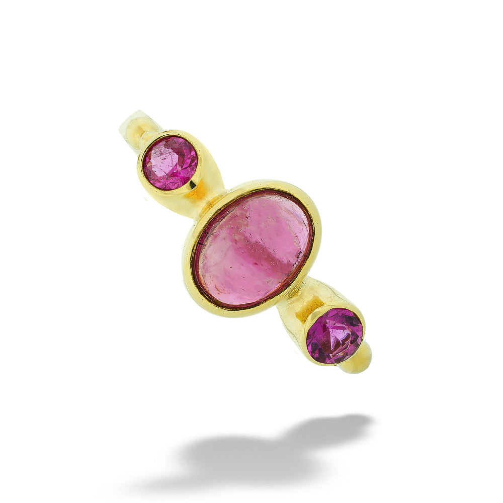 SS & 22kt Gold Vermeil Pink Tourmaline Ring sz 8 by Michou